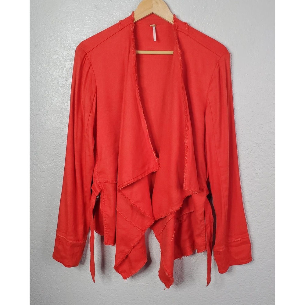 Free People Draped Open Front Jacket in Bright Red